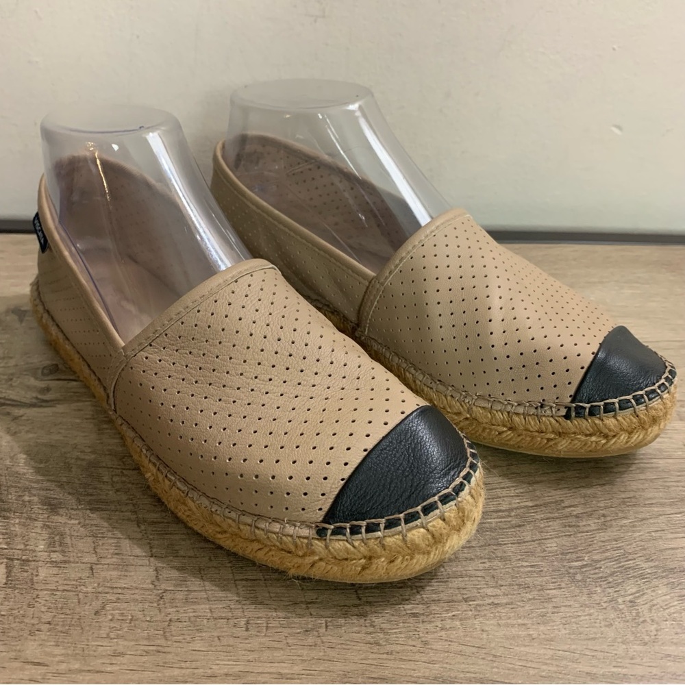 Women's VISCATA BARCELONA Beige & Black LEATHER Cap Toe ESPADRILLE Loafers SHOES